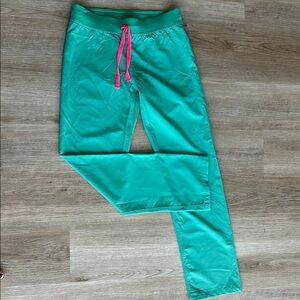 Teal FIGS Scrub Pants with Pink Drawstring